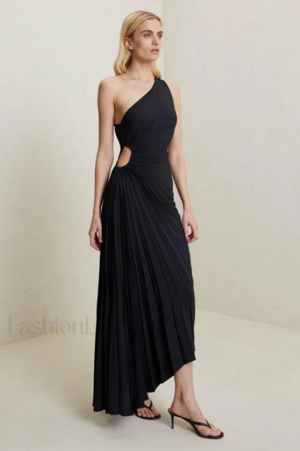 Catalina One Shoulder Charming Pleated Satin Maxi Dress