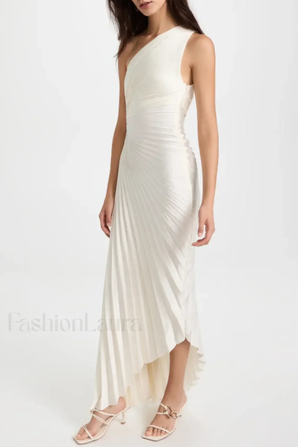 Catalina One Shoulder Charming Pleated Satin Maxi Dress