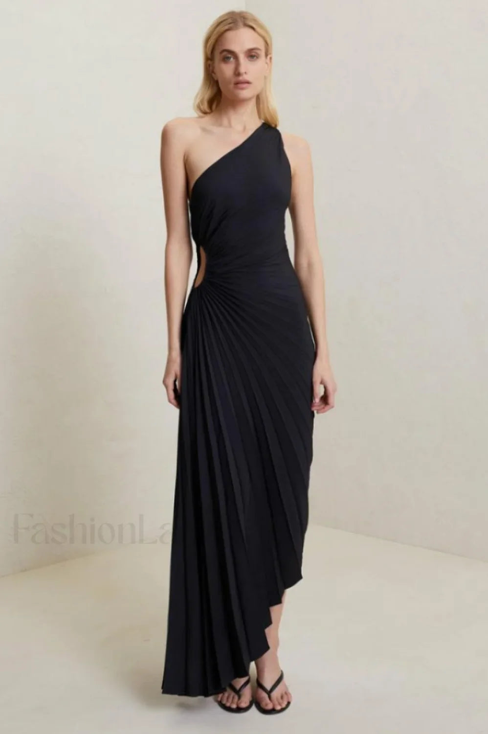 Catalina One Shoulder Charming Pleated Satin Maxi Dress