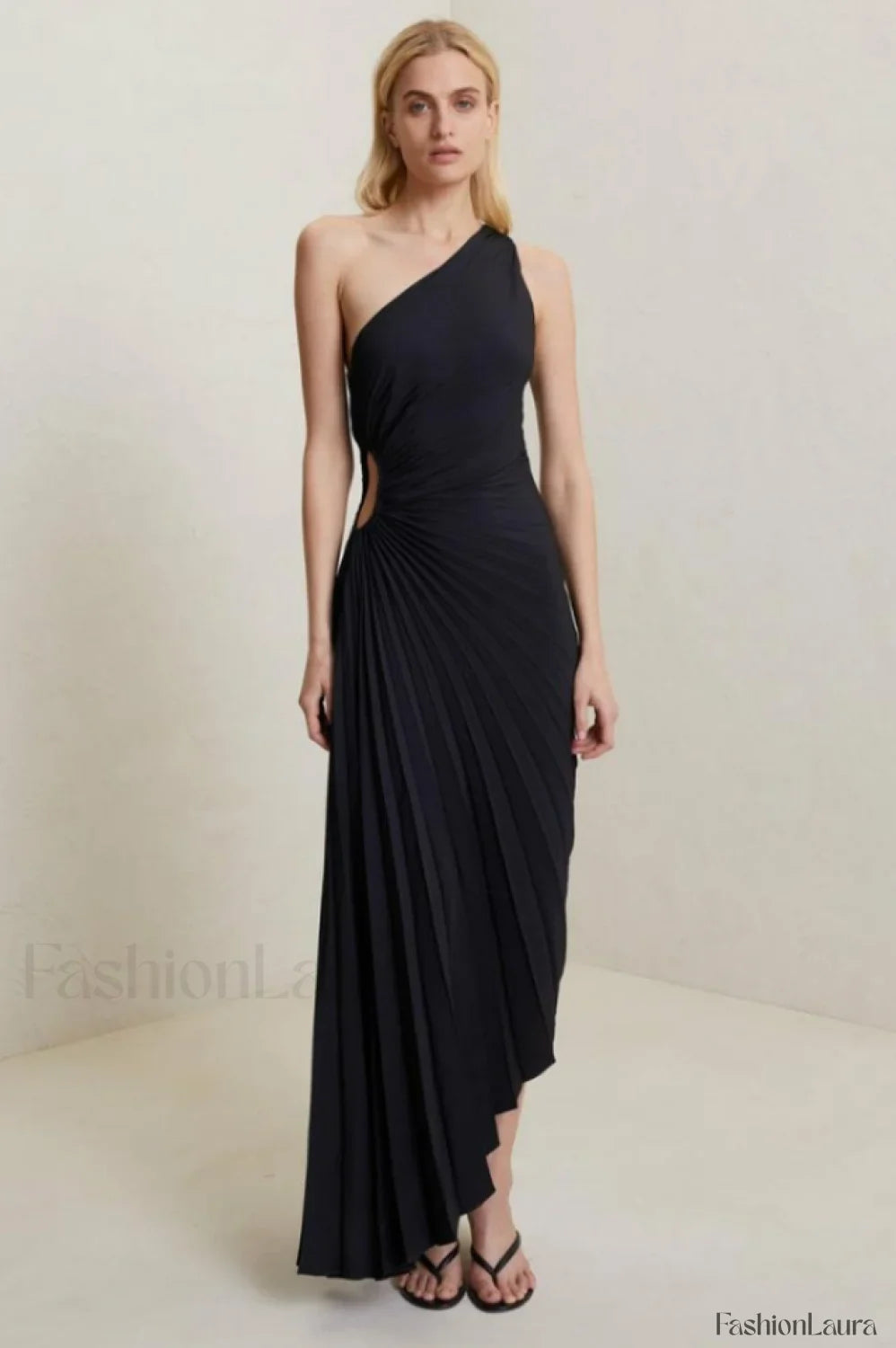 Catalina One Shoulder Charming Pleated Satin Maxi Dress