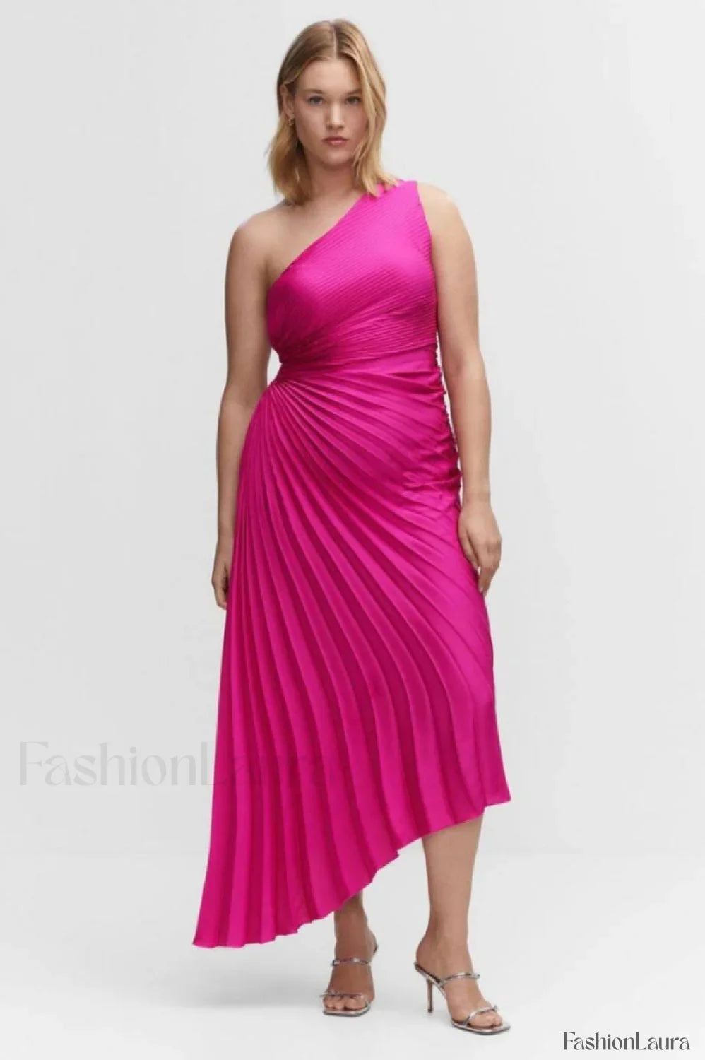 Catalina One Shoulder Charming Pleated Satin Maxi Dress