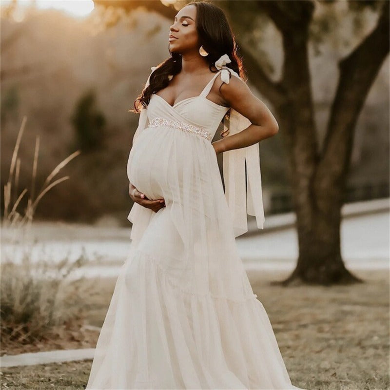Satin maternity dress with bow maternity evening dress photo photo daily dress - View 3 | VelvetHem