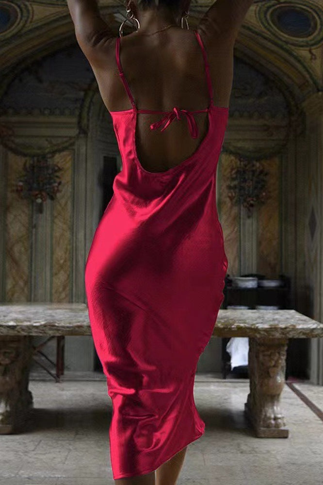 Satin Cami Tie Back Silk Dress - View 4 | VelvetHem
