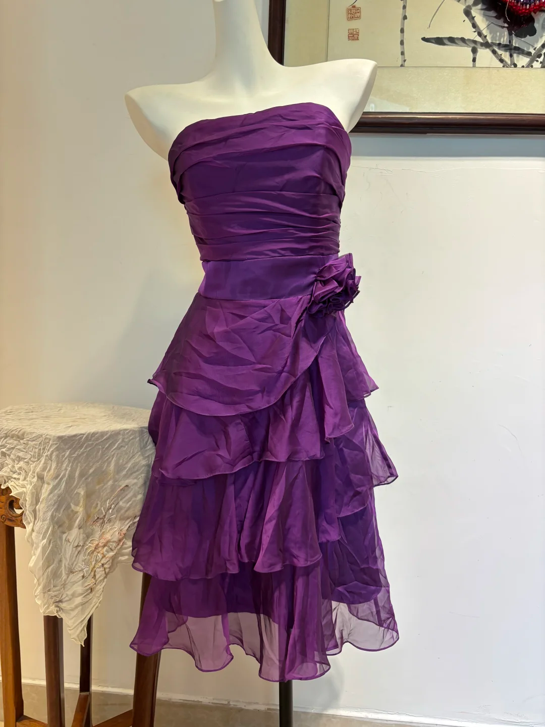 Strapless Purple Layered Homecoming Dress Formal Party Gown