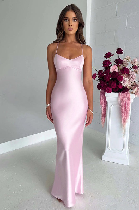 Backless Lace-Up Silk Dress - View 5 | VelvetHem