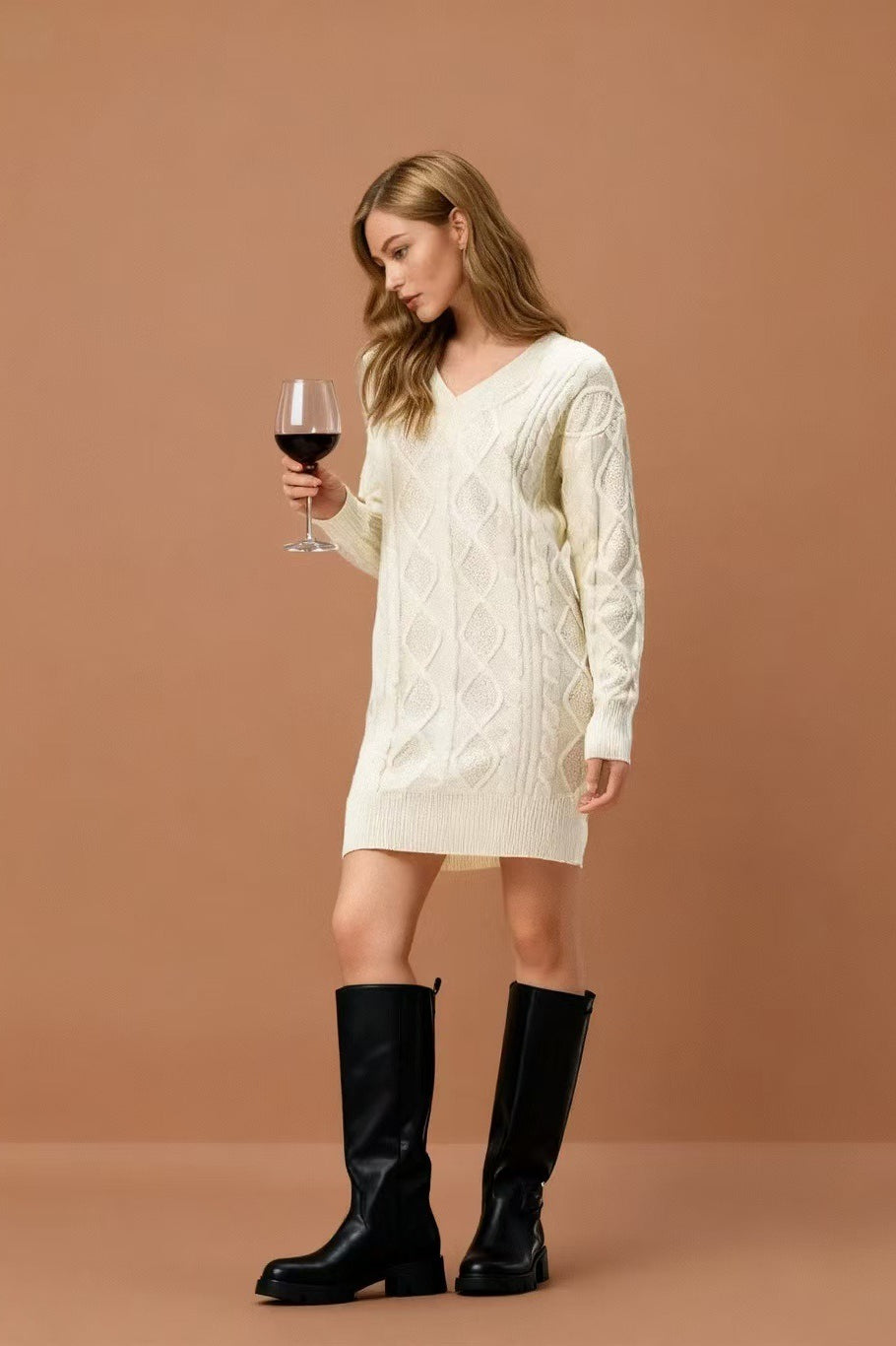 V Neck Cable Knit Work Dress - View 9 | VelvetHem