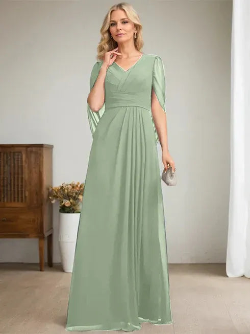 Dark Navy A-Line V-Neck Long Mother of Bride Dress