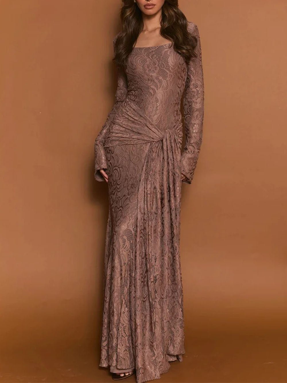 Celeste Draped Lace Maxi Dress