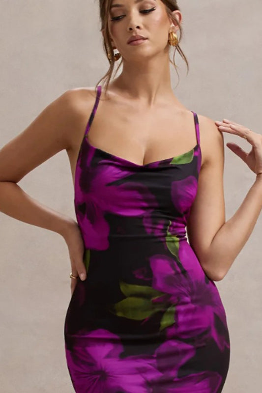 Floral Cross-Strap Maxi Party Dress - View 4 | VelvetHem