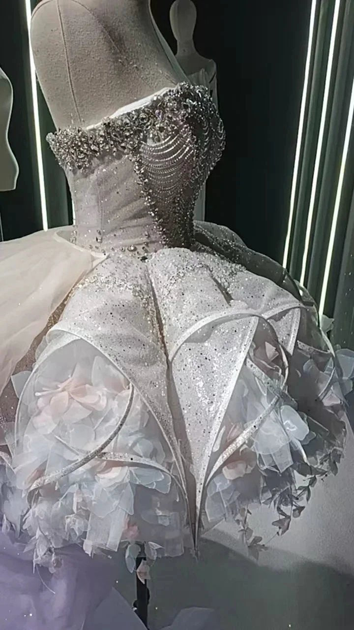 Starry veil feather crystal embellished flower bud dress (ZD16771)
