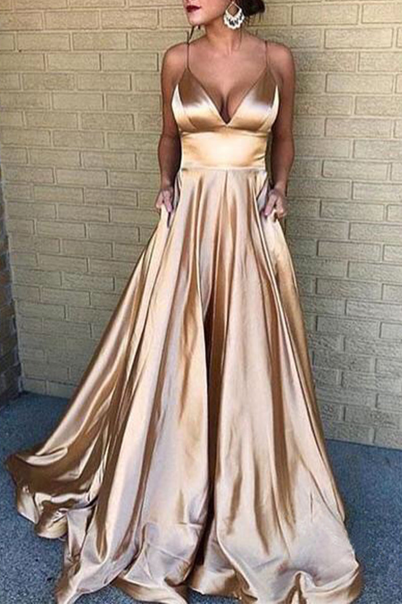 Elegant Formal Solid Solid Color V Neck Evening Dress Dresses(5 Colors) - View 2 | VelvetHem