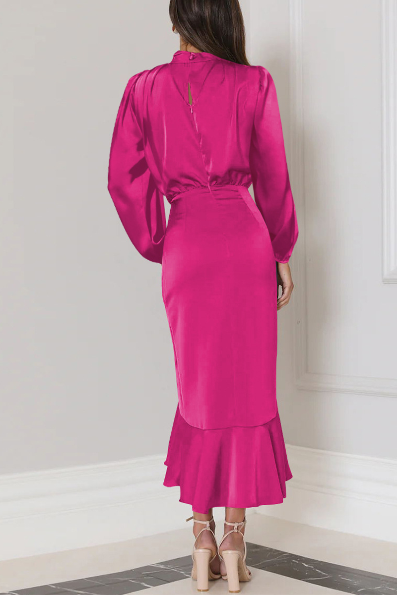 Elegant Solid Flounce Fold Turtleneck Evening Dress Dresses - View 11 | VelvetHem