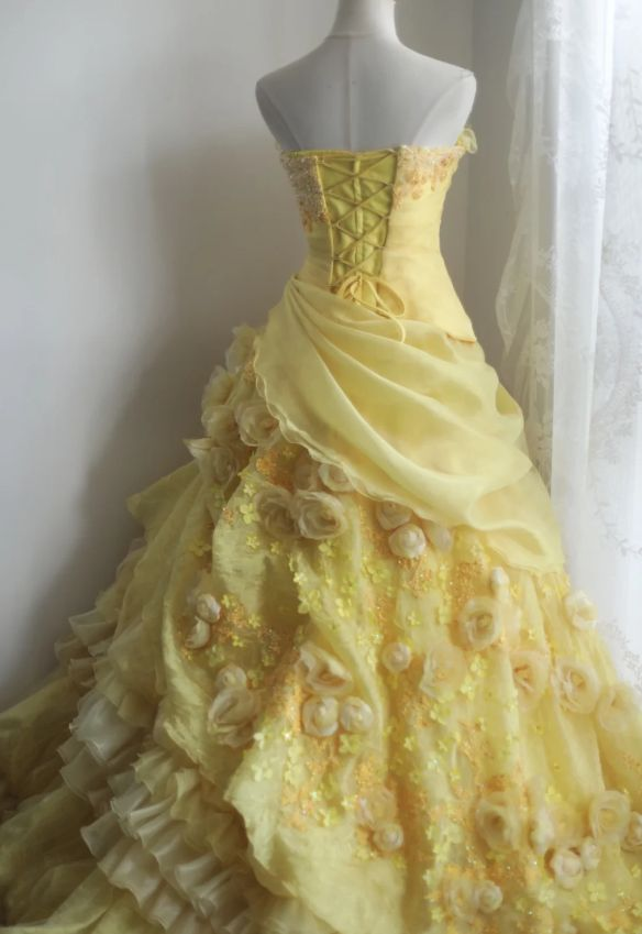 Yellow Pleated Layered Puff Sweet 15 Ball Gown Pleated Wedding Dress fg8297