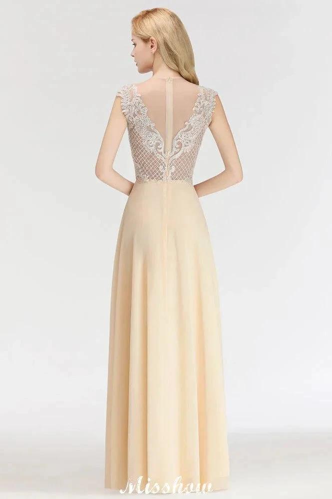 Champagne Sleeveless A-Line Crystal Jewel Bridesmaid Dresses Floor Length Party Dress (ZD12926)