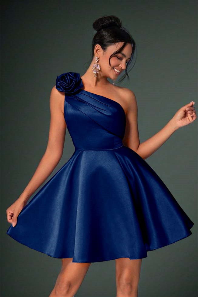 Charming A-Line Asymmetrical One-Shoulder Homecoming Dress Satin Sleeveless Mini