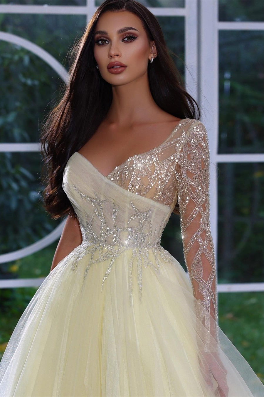 Charming A-Line Long Sleeves Prom Dress With Beads Sequins
