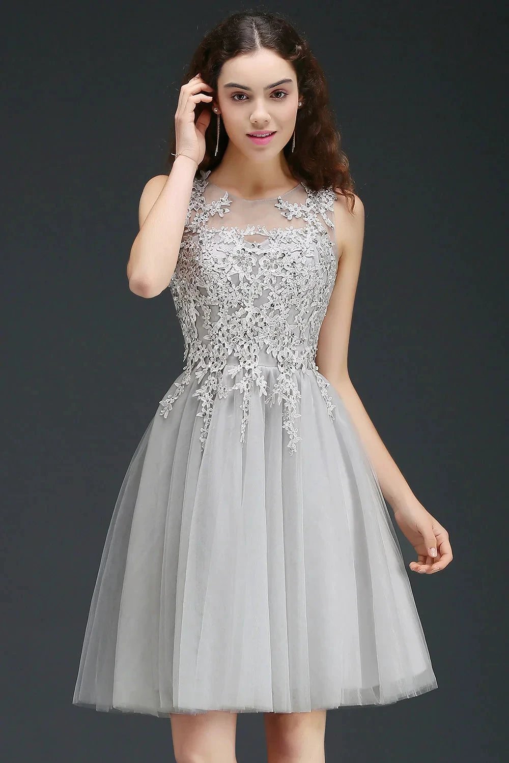 Charming A-Line Scoop Sleeveless Appliques Lace Short Bridesmaid Dresses (ZD12864)