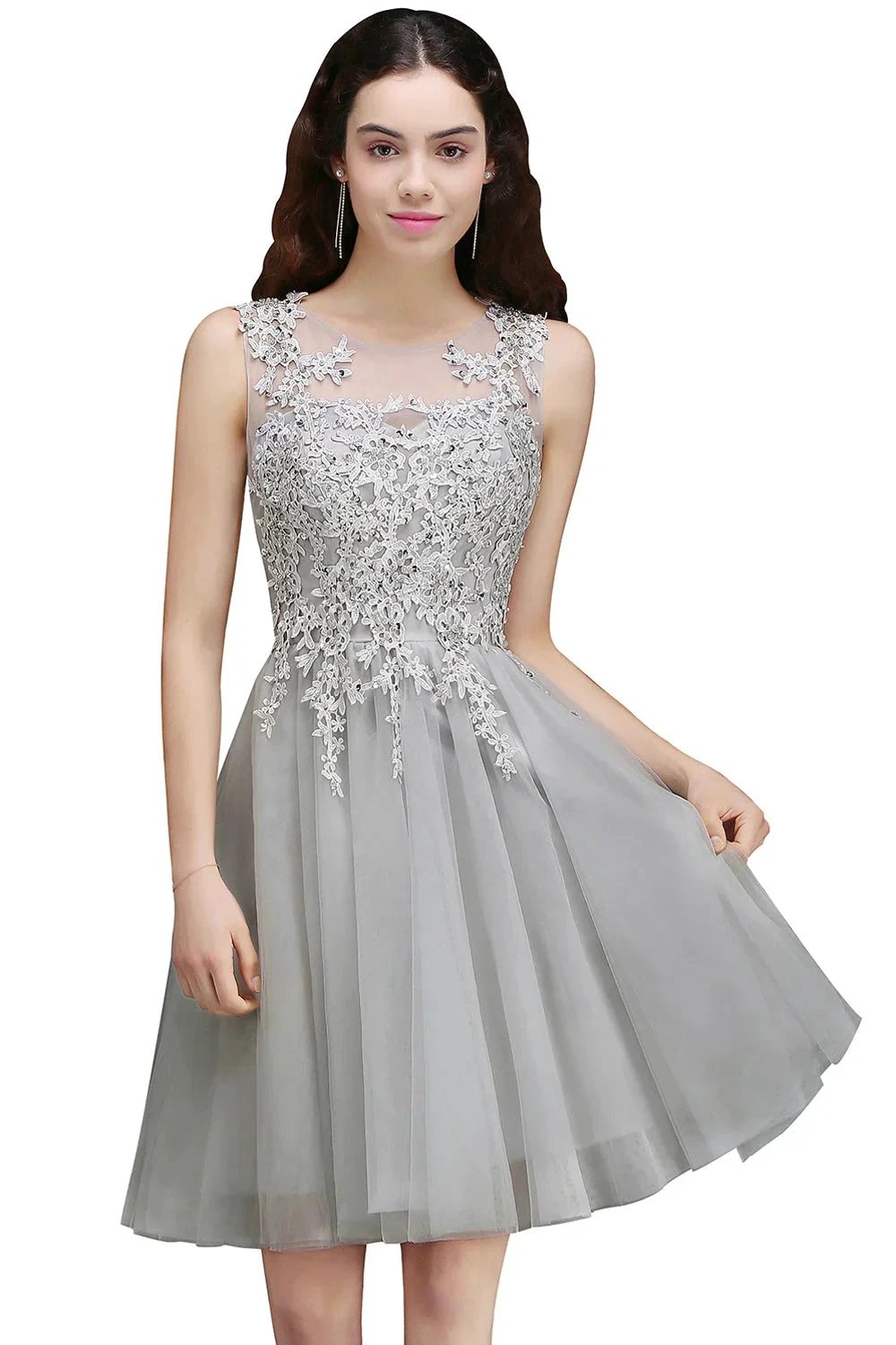 Charming A-Line Scoop Sleeveless Appliques Lace Short Bridesmaid Dresses by misshow.com