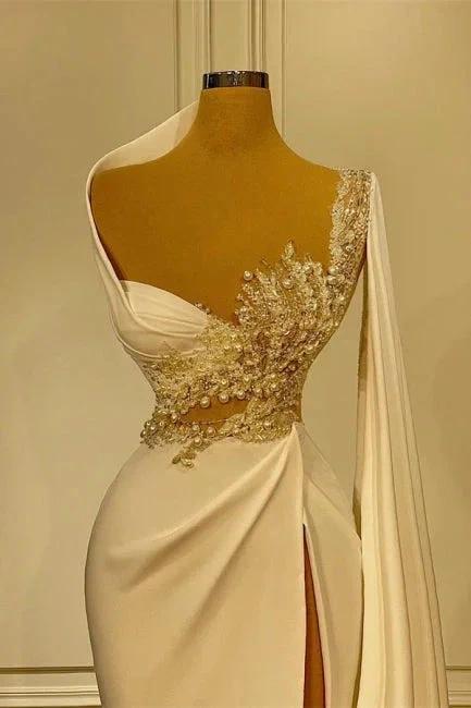 Charming Asymmetrical Beading Mermaid Wedding Dress with Ruffles (ZD16514)