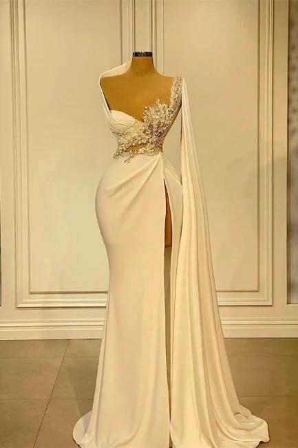 Charming Asymmetrical Beading Mermaid Wedding Dress with Ruffles (ZD16514)