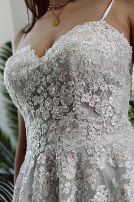 Charming Garden Spaghetti Straps A-Line Lace Wedding Dress (ZD14895)