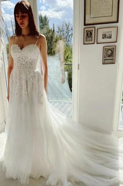 Charming Garden Spaghetti Straps A-Line Lace Wedding Dress (ZD14895)