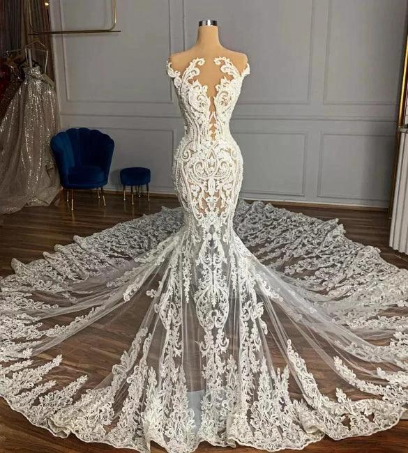 Charming Jewel Garden Sleeveless Mermaid Tulle Wedding Dress with Appliques (ZD16517)