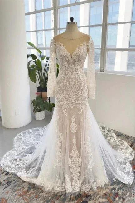 Charming Jewel Long Sleeves Chapel Mermaid Wedding Dress (ZD14942)