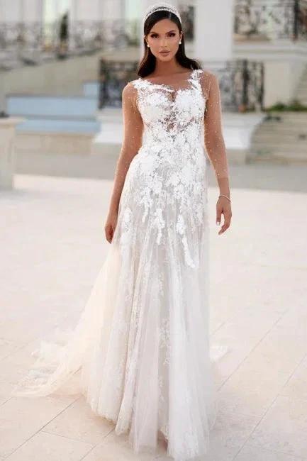 Charming Long A-line Lace Appliques Wedding Dresses with Long Sleeves (ZD16661)