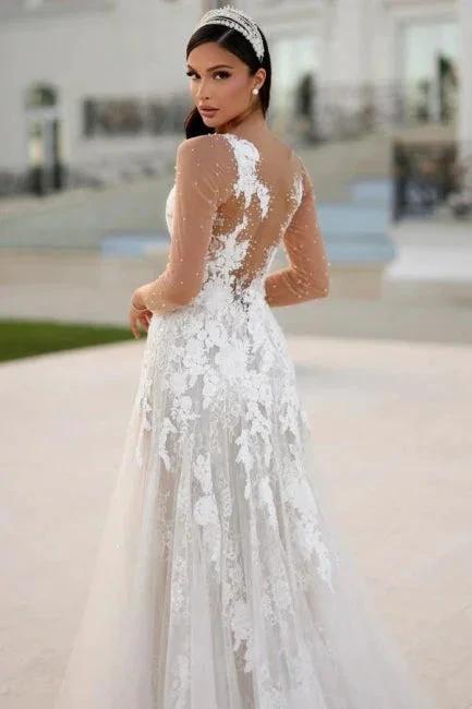 Charming Long A-line Lace Appliques Wedding Dresses with Long Sleeves (ZD16661)