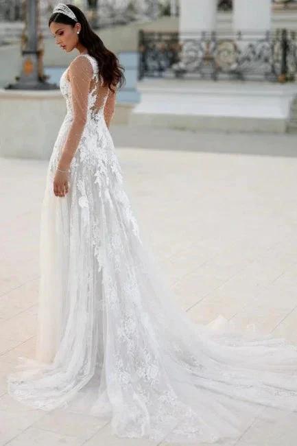 Charming Long A-line Lace Appliques Wedding Dresses with Long Sleeves (ZD16661)