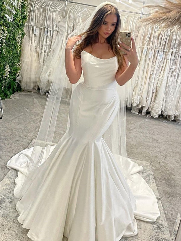 Strapless Satin Mermaid Low V-Back Wedding Dress