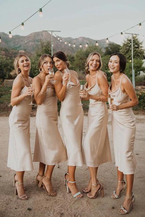 Charming Spaghetti Straps Champagne Silk Satin Bridesmaid Dresses (ZD13252)