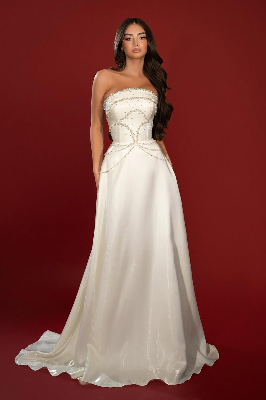 Charming Strapless Sleeveless A-Line Prom Dresses Pearls Long