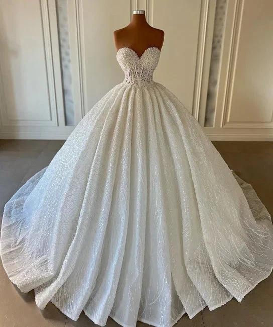 Charming Sweetheart Sleeveless Sequined Strapless Ball Gown Wedding Dress (ZD16515)