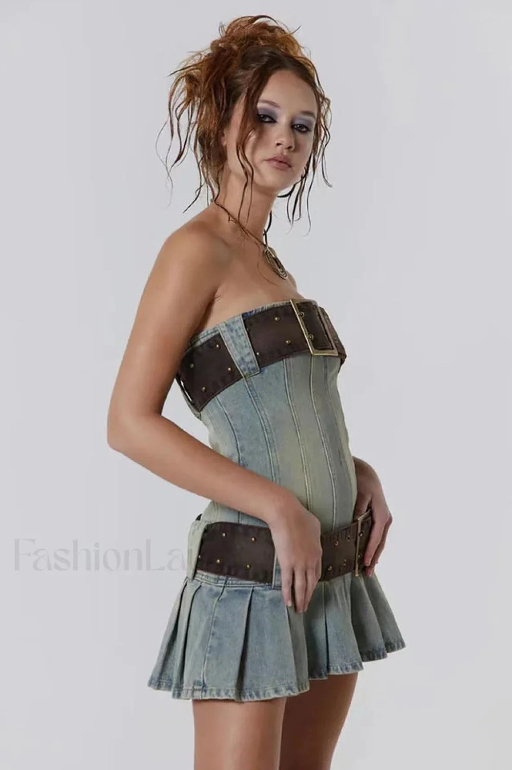 Chelsea Denim Stylish Kilt Mini Dress
