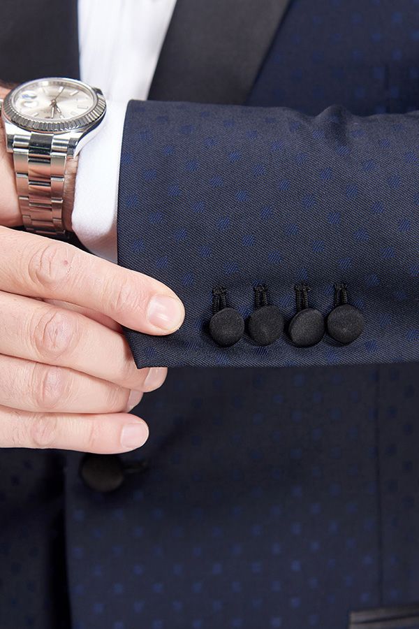 Chic Blue Dots Shawl Lapel Wedding Tuxedos Dark Navy Wedding Suits for Men