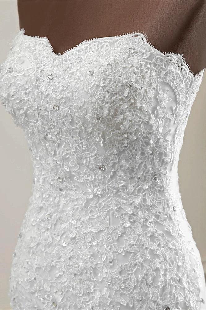 Chic Long Mermaid Strapless Lace Appliques Wedding Dress (ZD15157)