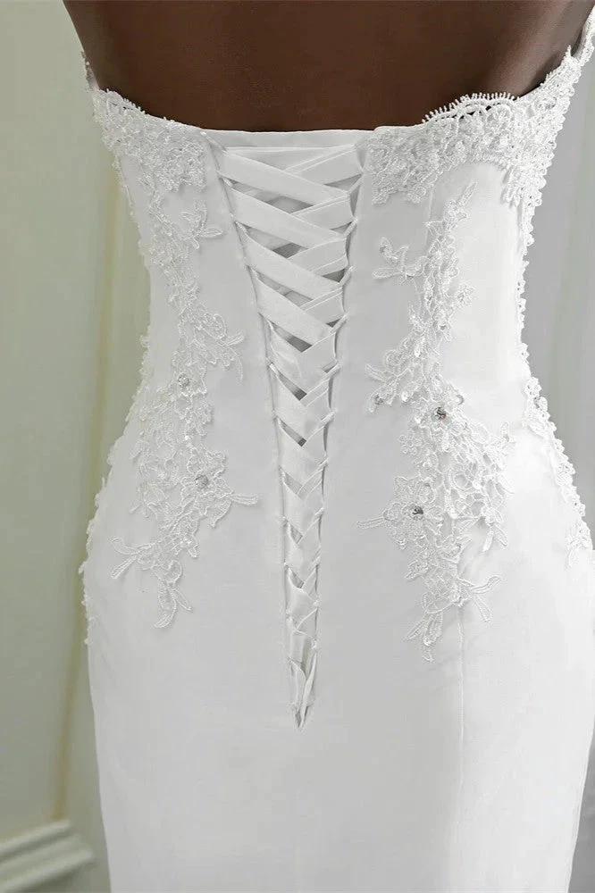 Chic Long Mermaid Strapless Lace Appliques Wedding Dress (ZD15157)