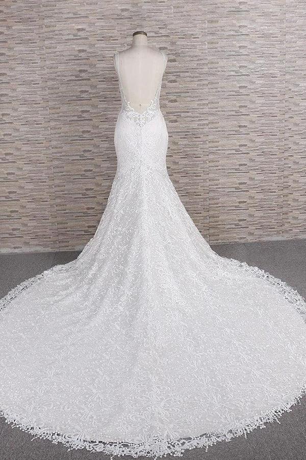 Chic Long Mermaid Sweetheart Spaghetti Strap Appliques Lace Wedding Dress (ZD15808)