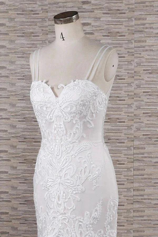 Chic Long Mermaid Sweetheart Spaghetti Strap Appliques Lace Wedding Dress (ZD15808)