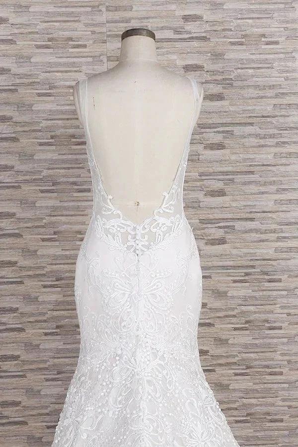 Chic Long Mermaid Sweetheart Spaghetti Strap Appliques Lace Wedding Dress (ZD15808)