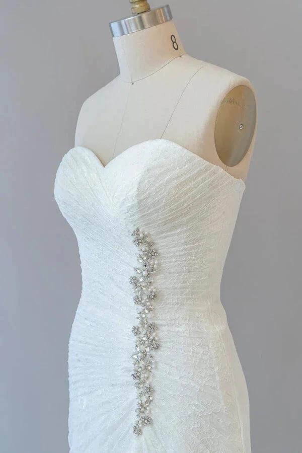 Chic Long Sheath Strapless Ruffle Lace Wedding Dress (ZD14387)