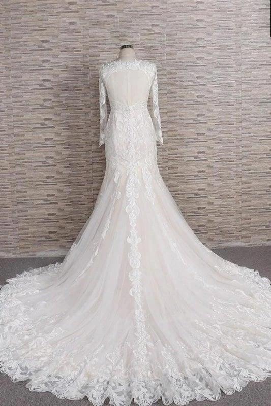 Chic Long Sleeve Appliques Mermaid Elegant Wedding Dresses (ZD14740)