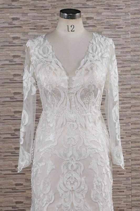 Chic Long Sleeve Appliques Mermaid Elegant Wedding Dresses (ZD14740)