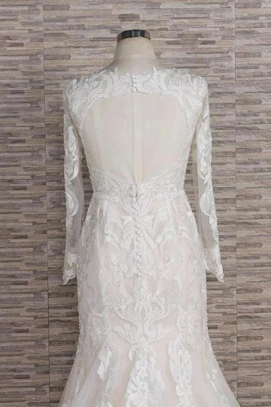 Chic Long Sleeve Appliques Mermaid Elegant Wedding Dresses (ZD14740)