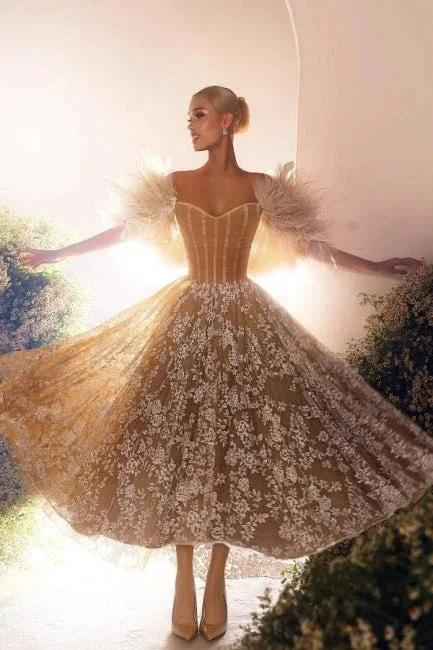 Chic Off-the-shoulder Ankle Length Sweetheart Lace Wedding Dress (ZD16642)