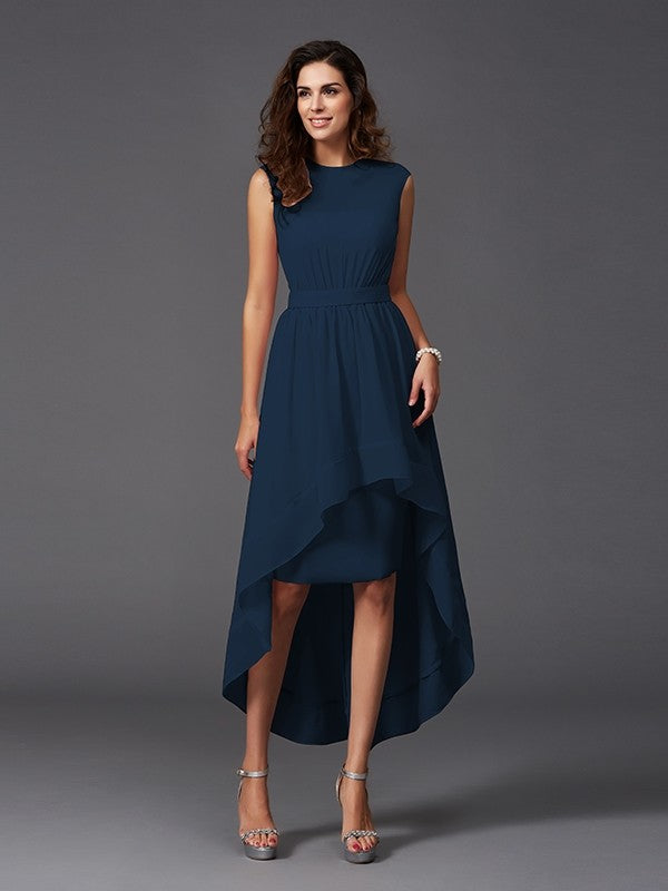 Chic Sash/Ribbon/Belt Sleeveless High-Low Chiffon Bridesmaid Dresses