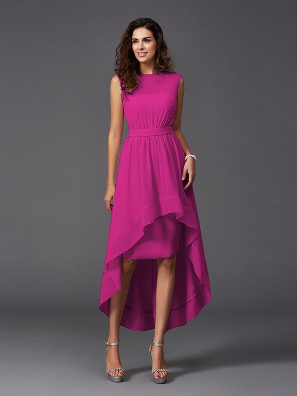Chic Sash/Ribbon/Belt Sleeveless High-Low Chiffon Bridesmaid Dresses