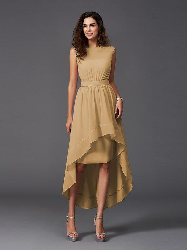 Chic Sash/Ribbon/Belt Sleeveless High-Low Chiffon Bridesmaid Dresses